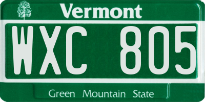 VT license plate WXC805