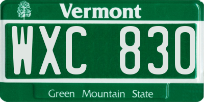VT license plate WXC830