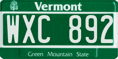 VT license plate WXC892