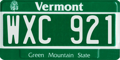 VT license plate WXC921