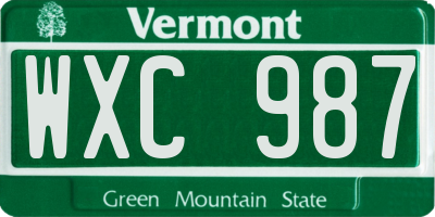 VT license plate WXC987
