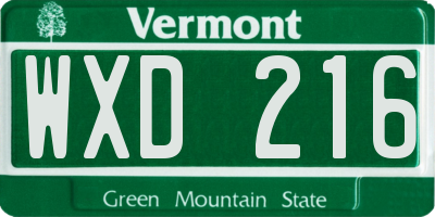 VT license plate WXD216
