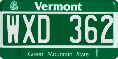 VT license plate WXD362