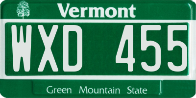VT license plate WXD455