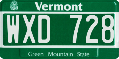 VT license plate WXD728
