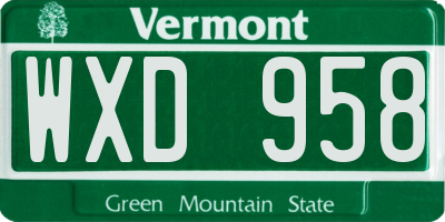 VT license plate WXD958