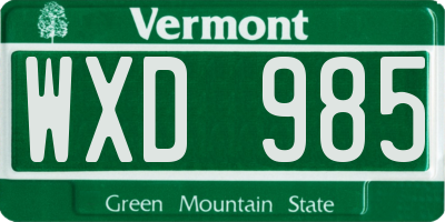 VT license plate WXD985