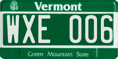 VT license plate WXE006
