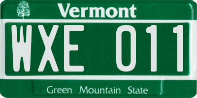 VT license plate WXE011