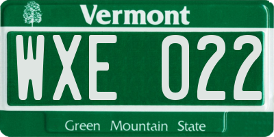 VT license plate WXE022