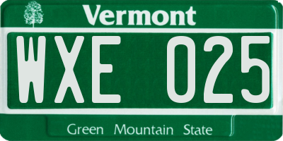 VT license plate WXE025