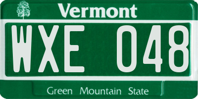 VT license plate WXE048
