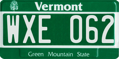VT license plate WXE062