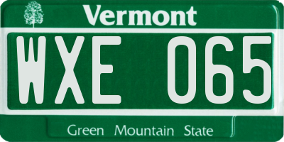 VT license plate WXE065