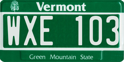 VT license plate WXE103