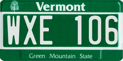 VT license plate WXE106
