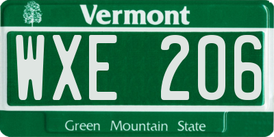 VT license plate WXE206