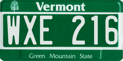VT license plate WXE216