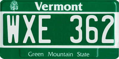 VT license plate WXE362