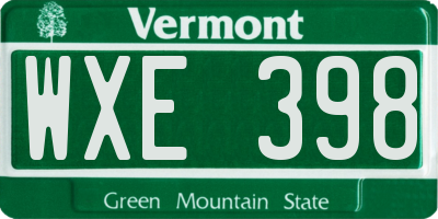 VT license plate WXE398