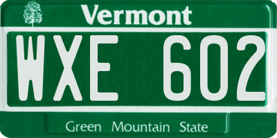 VT license plate WXE602