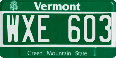 VT license plate WXE603