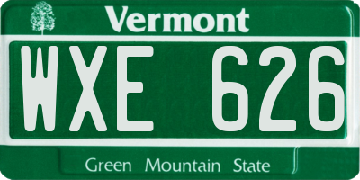 VT license plate WXE626