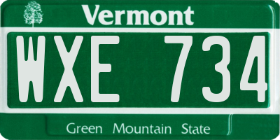 VT license plate WXE734