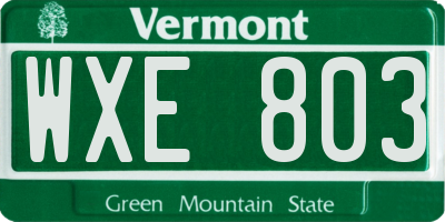 VT license plate WXE803