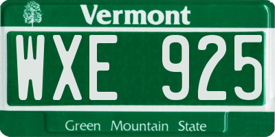 VT license plate WXE925
