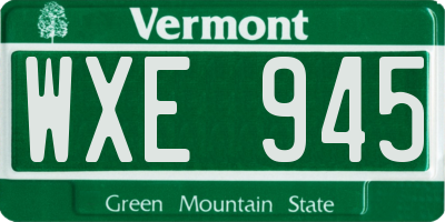 VT license plate WXE945