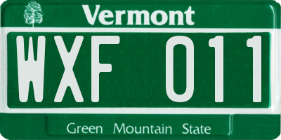 VT license plate WXF011