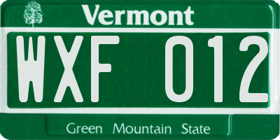 VT license plate WXF012