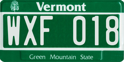 VT license plate WXF018