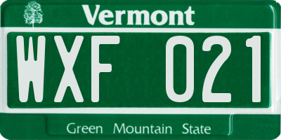 VT license plate WXF021