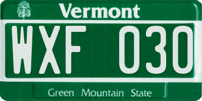VT license plate WXF030