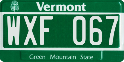 VT license plate WXF067