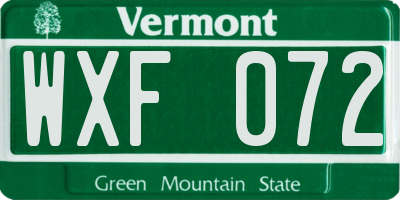 VT license plate WXF072