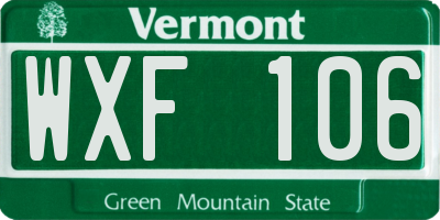 VT license plate WXF106