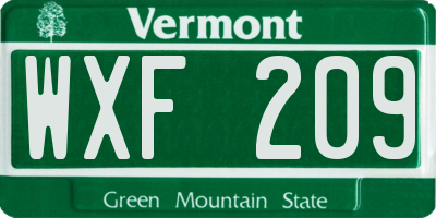 VT license plate WXF209
