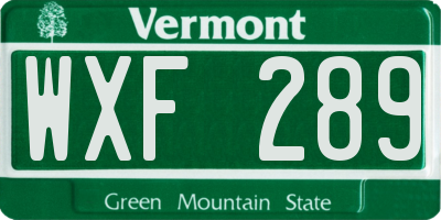 VT license plate WXF289