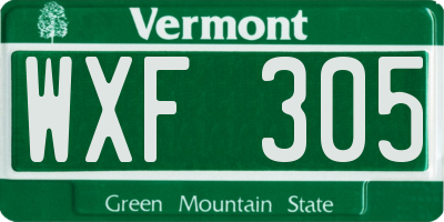 VT license plate WXF305