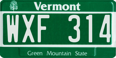 VT license plate WXF314