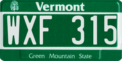 VT license plate WXF315