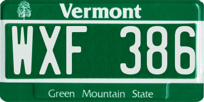 VT license plate WXF386