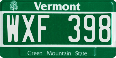 VT license plate WXF398