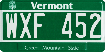 VT license plate WXF452