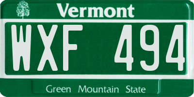 VT license plate WXF494