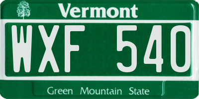 VT license plate WXF540
