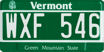 VT license plate WXF546